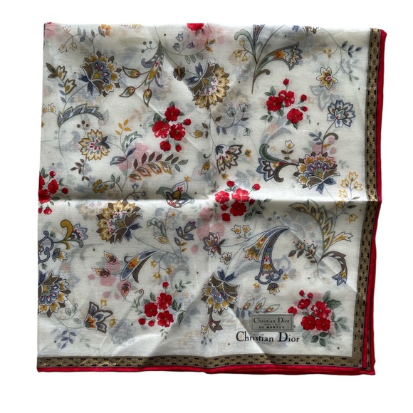 Christian Dior Vintage Floral Handkerchief With Red Border - Picture 6 of 9